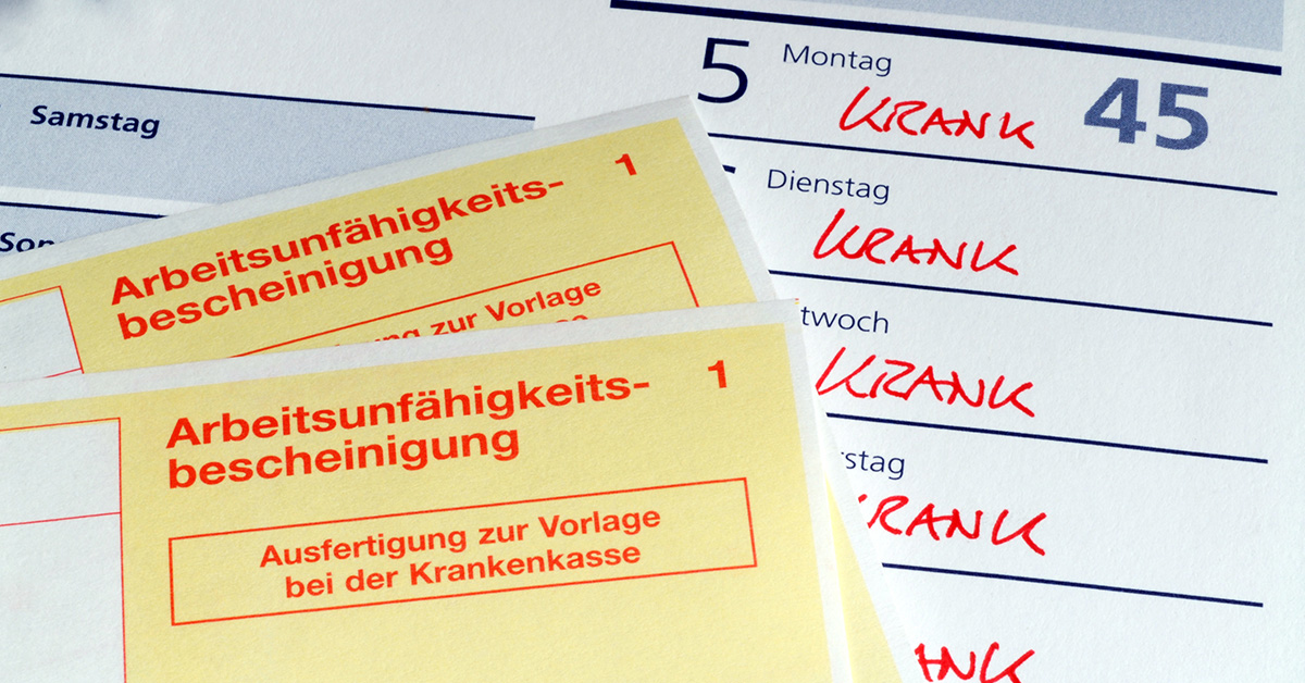 Arbeitsunfähigkeitsbescheinigung bei hohen Fehlzeiten eines Mitarbeiters laut Kalendereinträge in KW 45